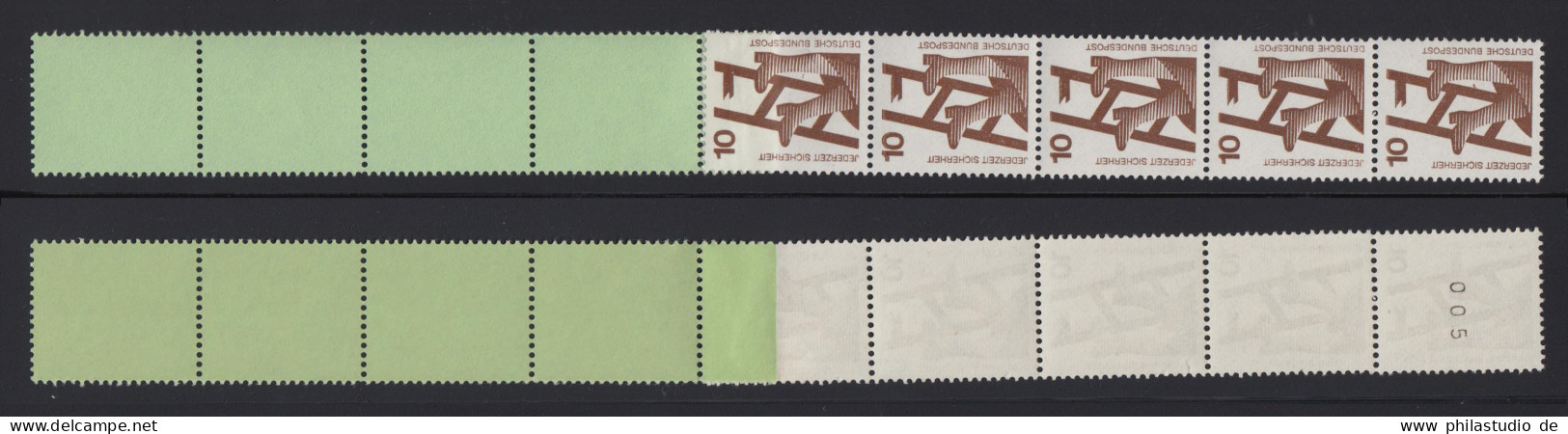 Bund 695 A RE 5+4 Grün/dextrin Schwarze Nr. Unfallverhütung 10 Pf Postfrisch - Rollenmarken