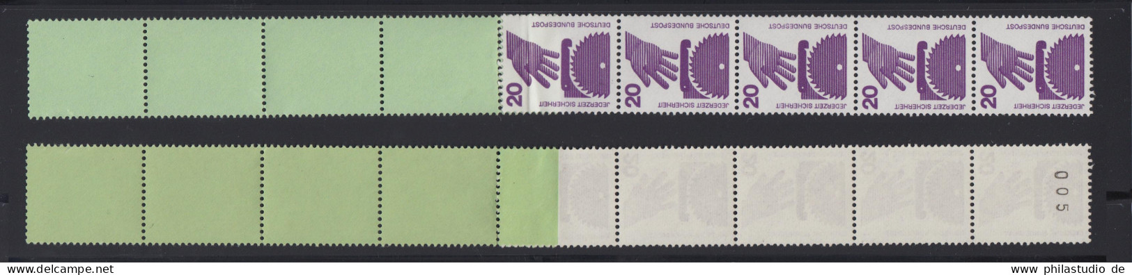 Bund 696 A RE 5+4 Grün/dextrin Schwarze Nr. Unfallverhütung 20 Pf Postfrisch - Rollenmarken