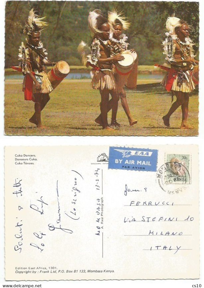 Cuka Dancers Kenya  - Airmail Pcard Mombasa 13feb1974 To Italy - Kenya