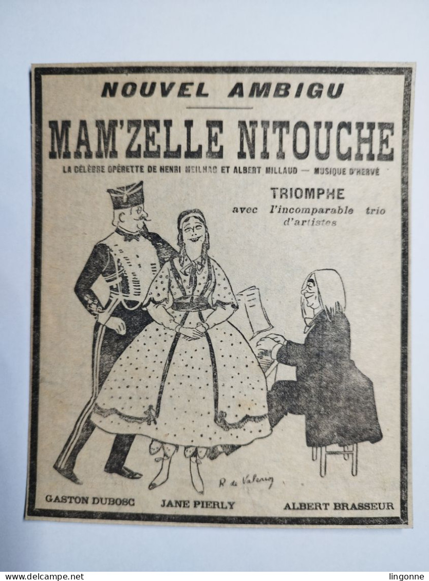 Cartonnage Publicitaire NOUVEL AMBIGU MAM'ZELLE NITOUCHE Célèbre Opérette Gaston DUBOSC Jane PIERLY Albert BRASSEUR - Publicidad