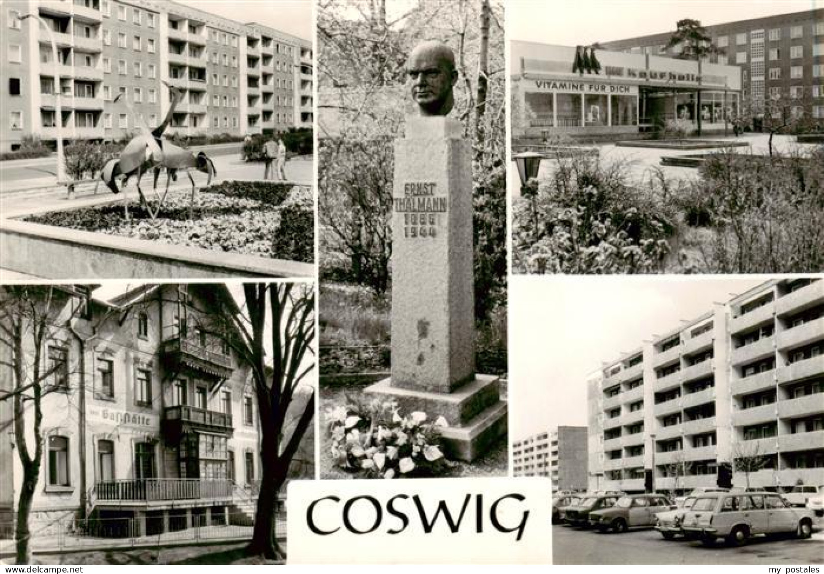 73886598 Coswig Sachsen Ortsansichten Thaelmann Denkmal Kaufhalle Wohnblocks Cos - Coswig