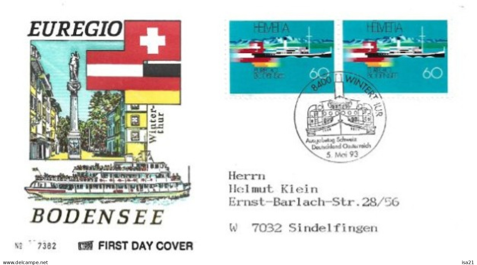 SUISSE, HELVETIA: FIRST DAY COVER 1993: EUREGIO, BODENSEE, Winterthur. - FDC