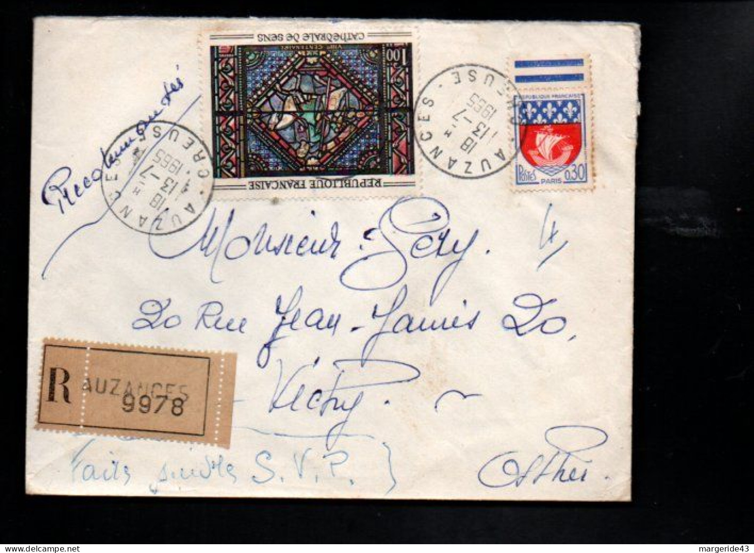 AFFRANCHISSEMENT COMPOSE SUR LETTRE RECOMMANDEE DE AUZANCES CREUSE 1965 - Tarifas Postales