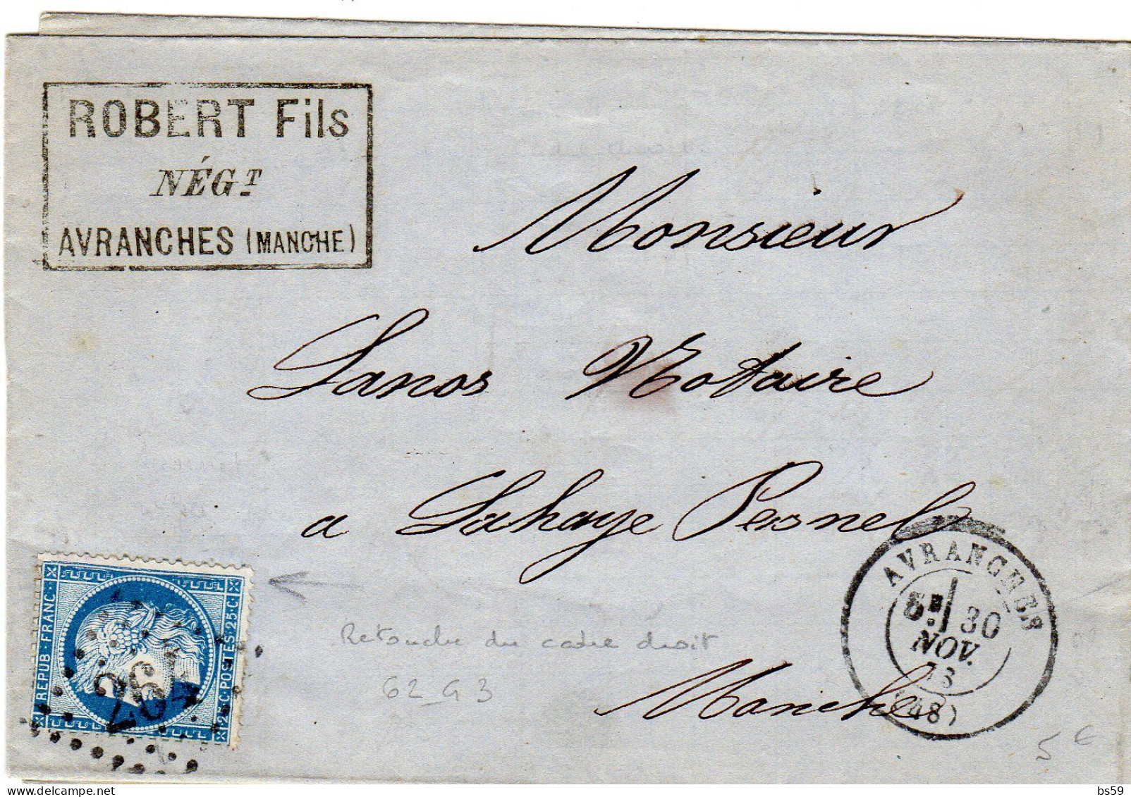 LAC Affranchie N° 60A Type I Variété De Planchage Position 62G3 (774) - 1871-1875 Cérès