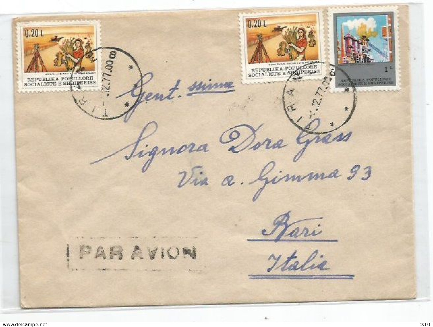 Albania Shqiperia Airmail Cover Tirane 4dec1977 To Italy With 3 Stamps Rate L.1.40 - Albania