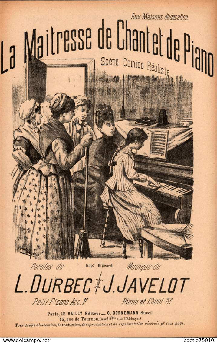 La Maîtresse De Chant Et De Piano, Partition Ancienne, Couverture Illustrée, Dessin De Raphael Boutillié. - Noten & Partituren