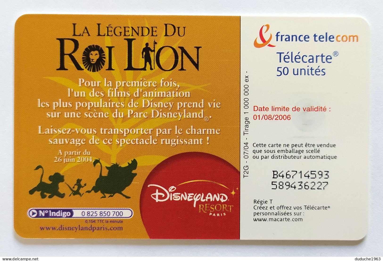 Télécarte France - Disneyland - Le Roi Lion - Zonder Classificatie