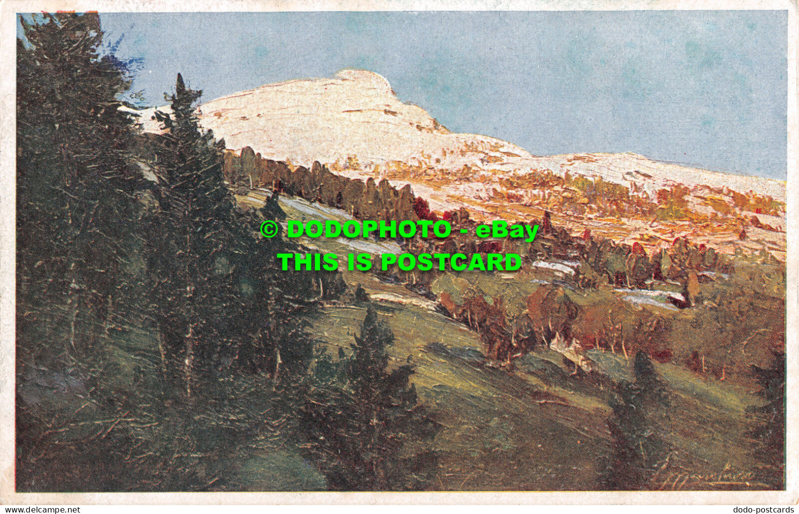 R506774 Mountains. Trees. Landscape. Painting. Postcard. E. Marchioro. V. Uff. C - World