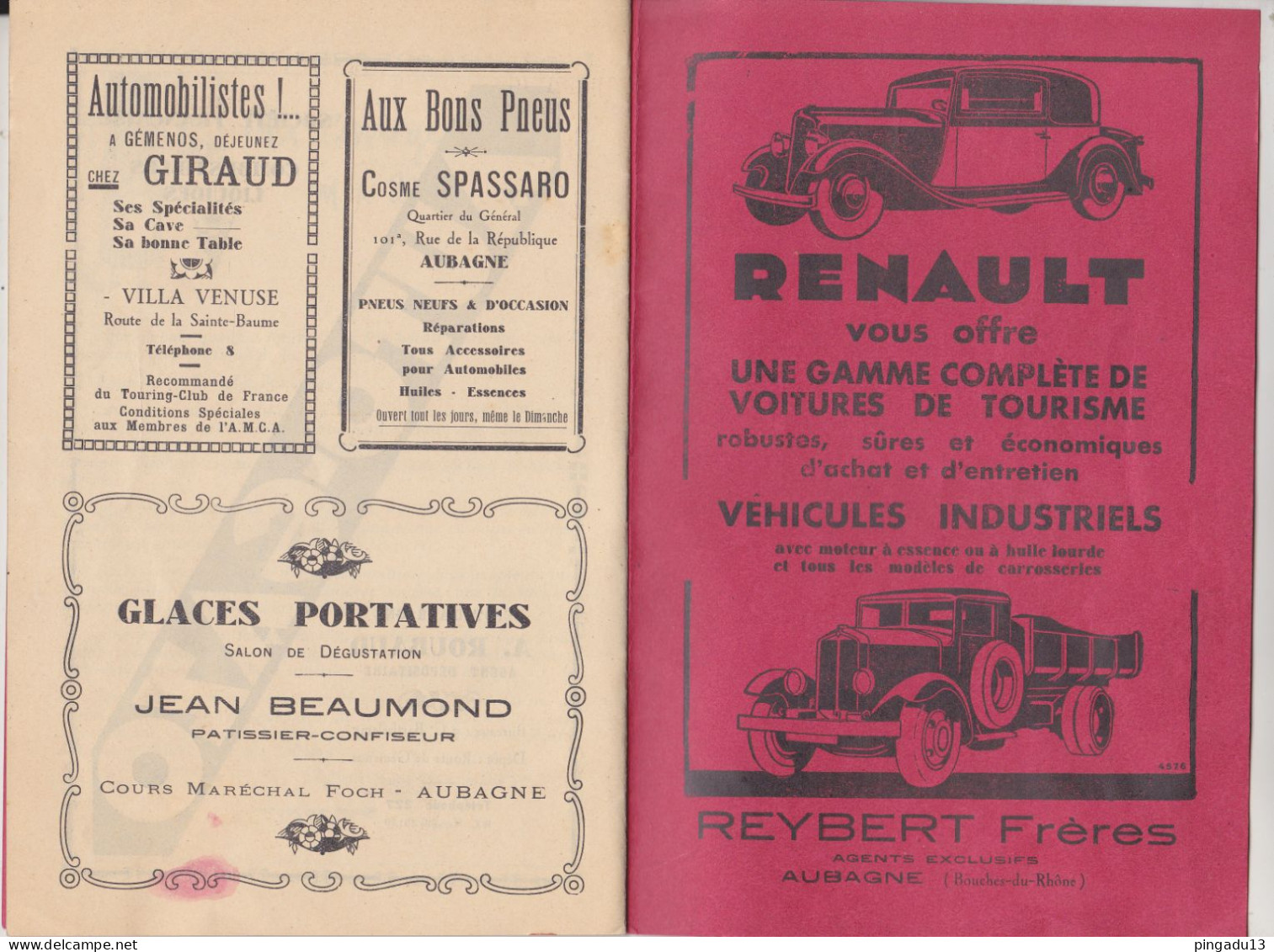 Fixe Bulletin Auto Moto Club Aubagne Publicité Berliet Renault Année 1933 - Auto