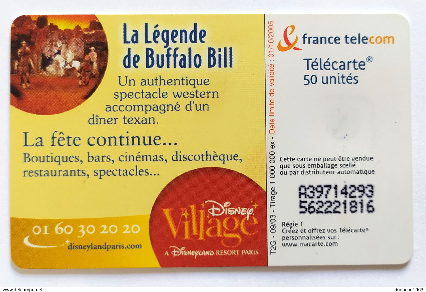 Télécarte France - Disneyland - Buffalo Bill - Non Classés