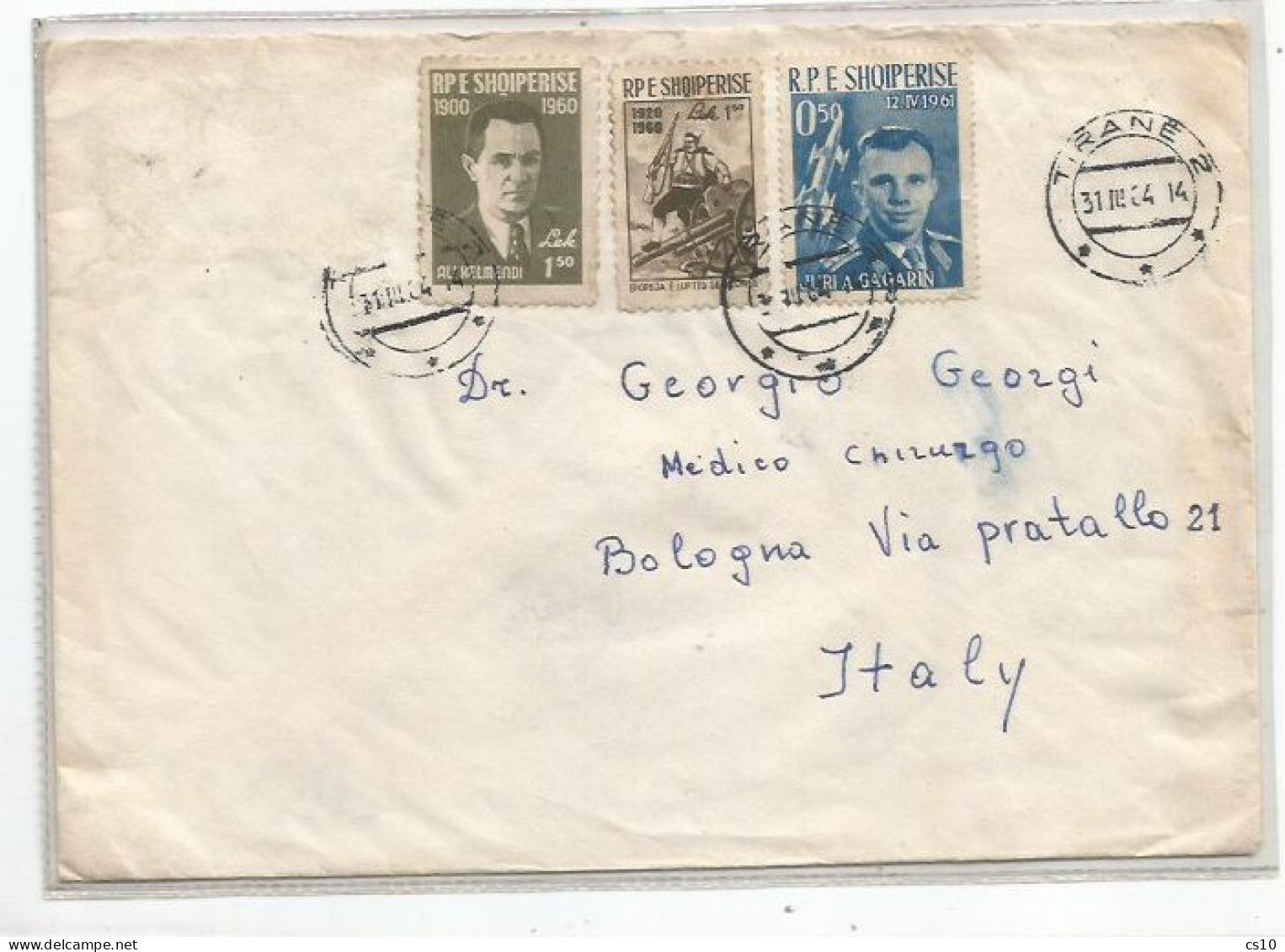 Albania Shqiperia Cover Tirane 31mar1964 To Italy With Gagarin0.50 Revolution L1 Kelmendi L1.50 ( 1 Stamp Missed ) - Albanie