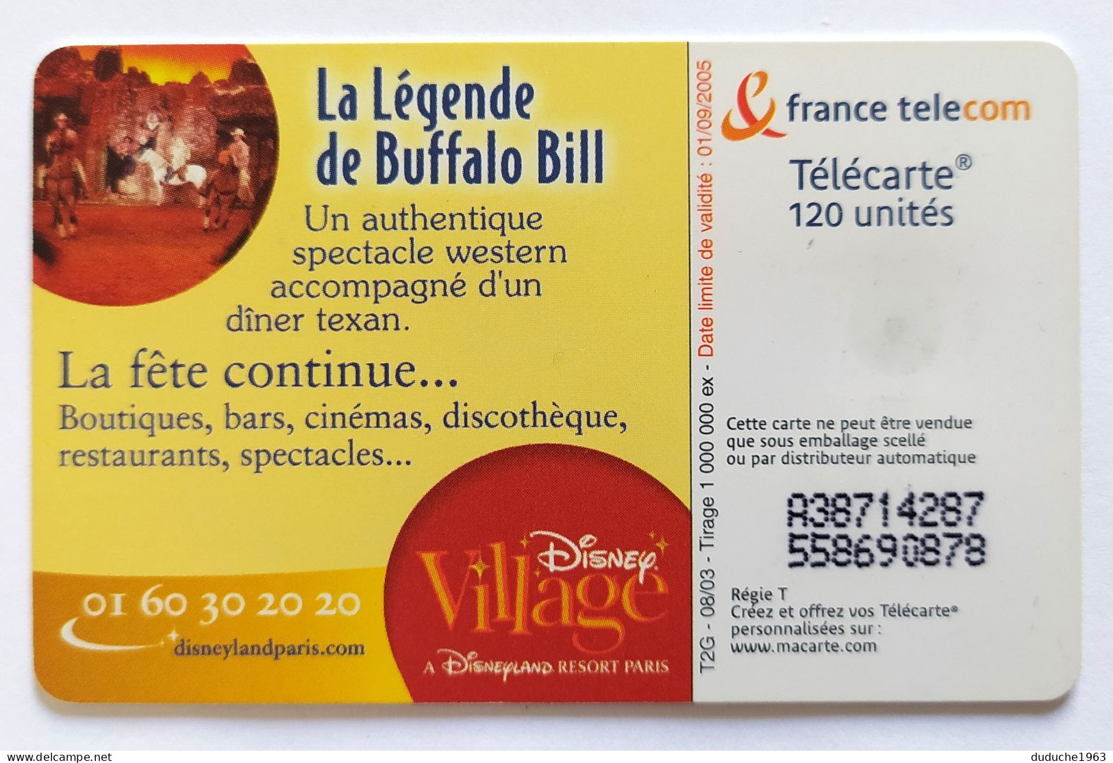 Télécarte France - Disneyland - Buffalo Bill - Zonder Classificatie