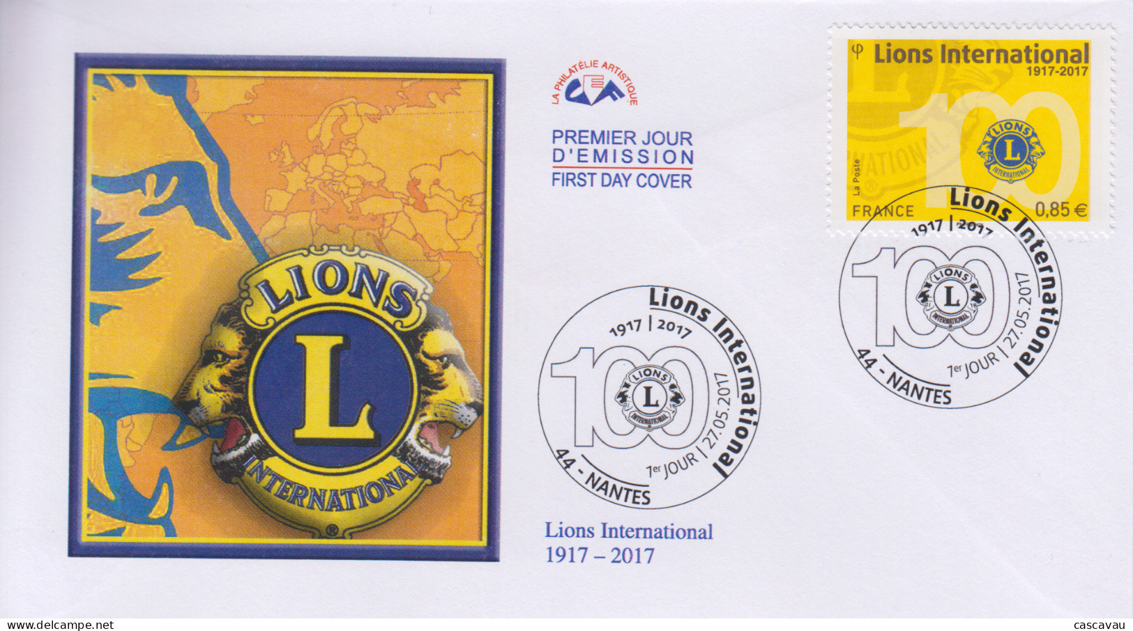 Enveloppe  FDC  1er  Jour    FRANCE   100éme   Anniversaire   LIONS  INTERNATIONAL      NANTES    2017 - 2010-2019