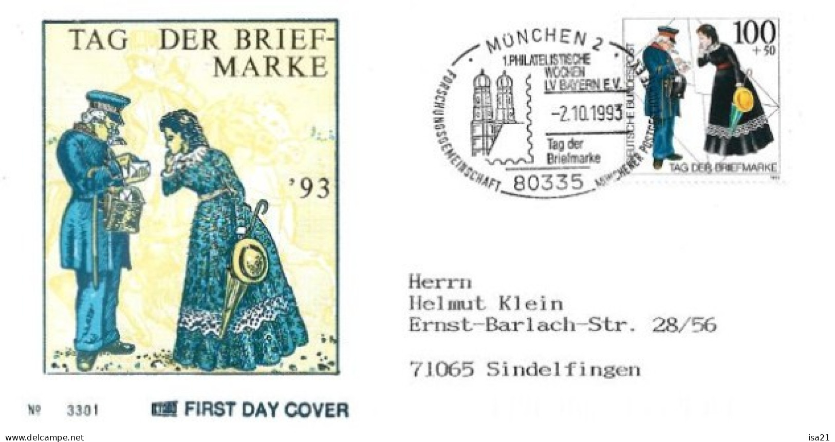 Allemagne: FIRST DAY COVER 1993: TAG Der BRIEF-MARKE, München. - 1991-2000