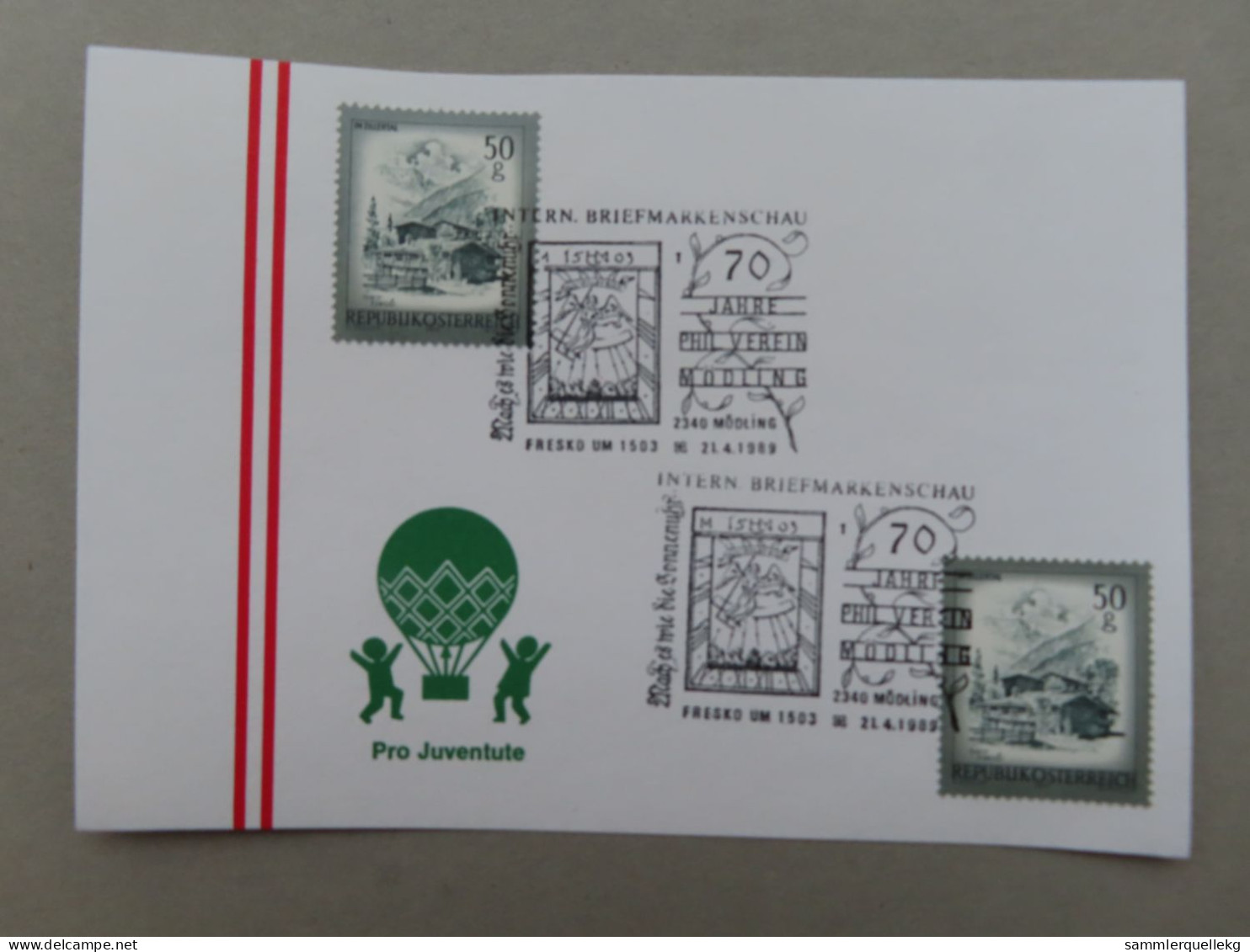 Österreich Pro Juventute - Mit Sonderstempel 21. 4. 1989 Mödling, 70 Jahre Phil. Verein In Mödling (Nr.1002) - Sonstige & Ohne Zuordnung