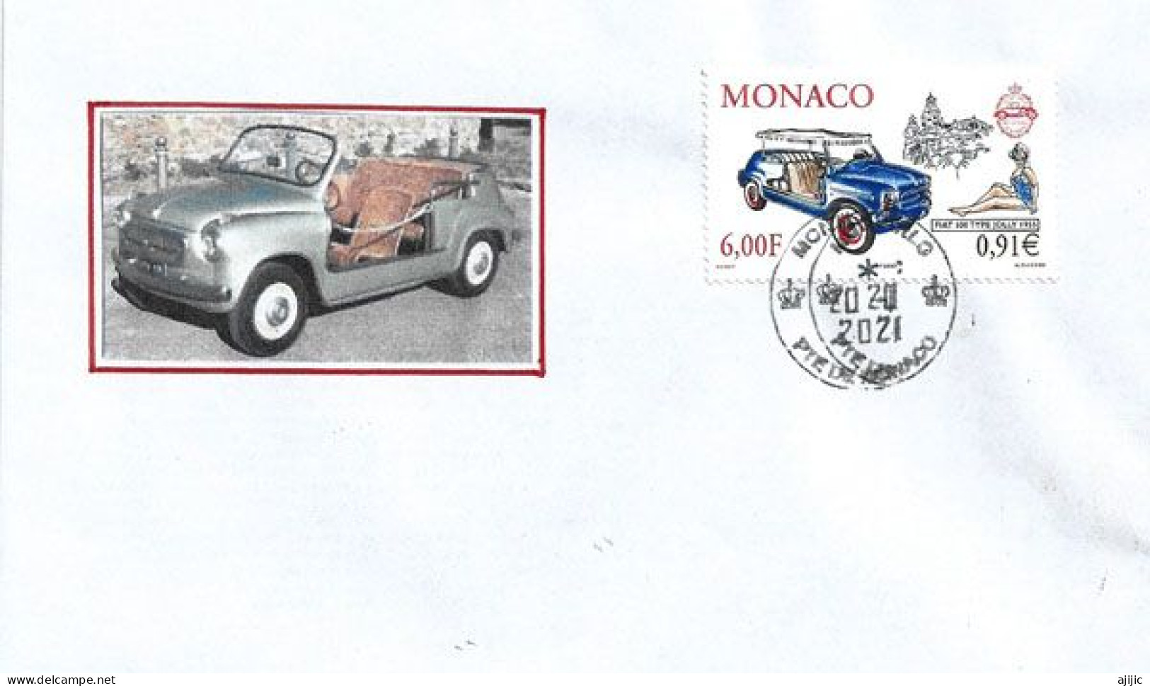 FIAT 500  TYPE JOLLY 1955 ,  Sur Lettre De Monaco - Voitures