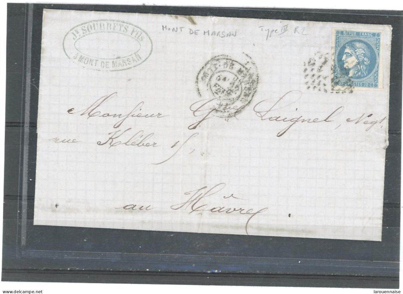 39 -MONT DE MARSAN -N°46B /LAC POUR LE HAVRE -Obl GC 2413  - CàD TYPE 17 / 22 FEV 71 - 1849-1876: Klassik