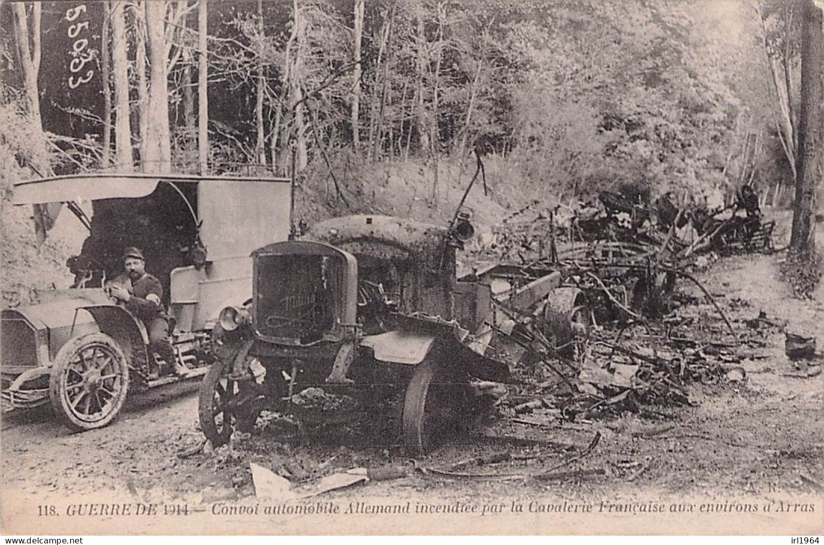 GUERRE 14 CONVOI ALLEMAND INCENDIE PAR LA CAVALERIE ENVIRONS DE ARRAS 1915 - Guerre 1914-18