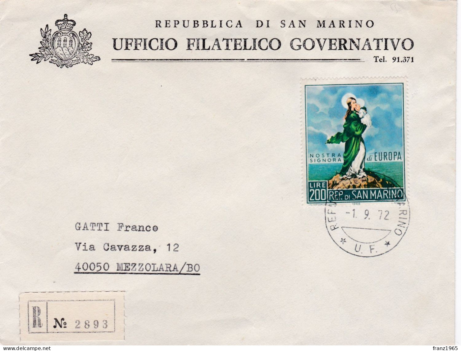 From San Marino To Italy - 1972 - Storia Postale