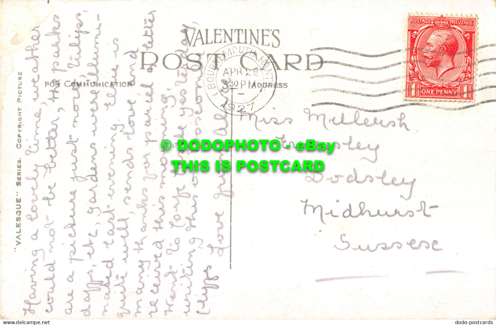 R506866 Boscombe. 97017. Valesque Series. Valentines. 1927 - Welt