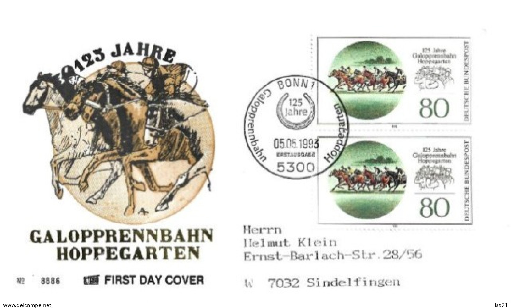 Allemagne: FIRST DAY COVER 1993: 125 Jahre. GALOPPRENNBAHN HOPPEGARTEN. Bonn. - 1991-2000