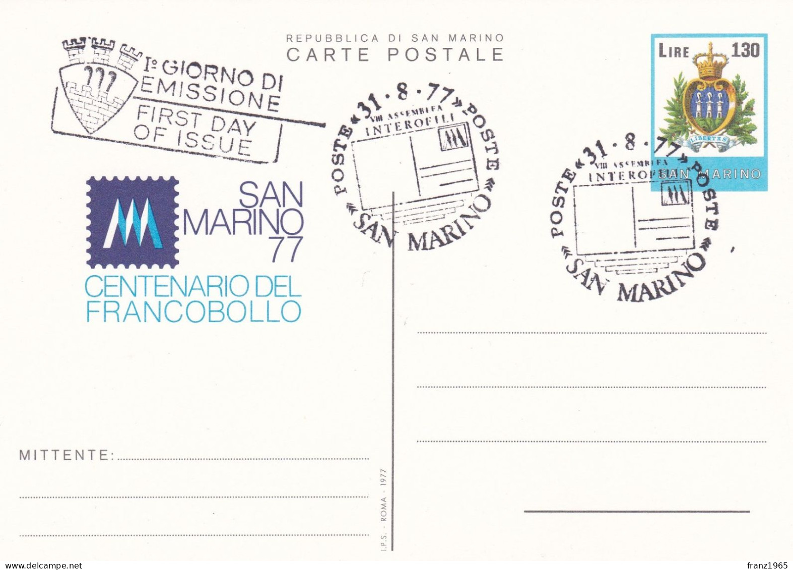 San Marino 77 - Centenario Del Francobollo - 1977 - Entiers Postaux