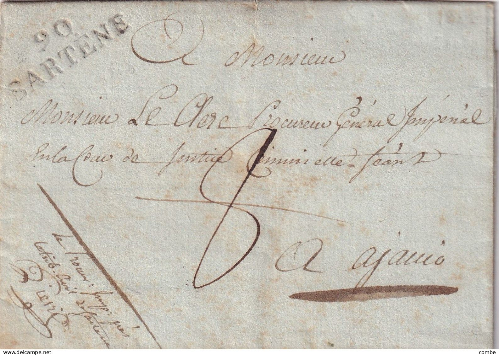 LETTRE.  4 FEVR 1808. CORSE. 90/SARTENE. A.F.PIETRI PROCUREUR IMPERIAL. POUR COUR CRIMINELLE AJACCIO - 1801-1848: Vorläufer XIX