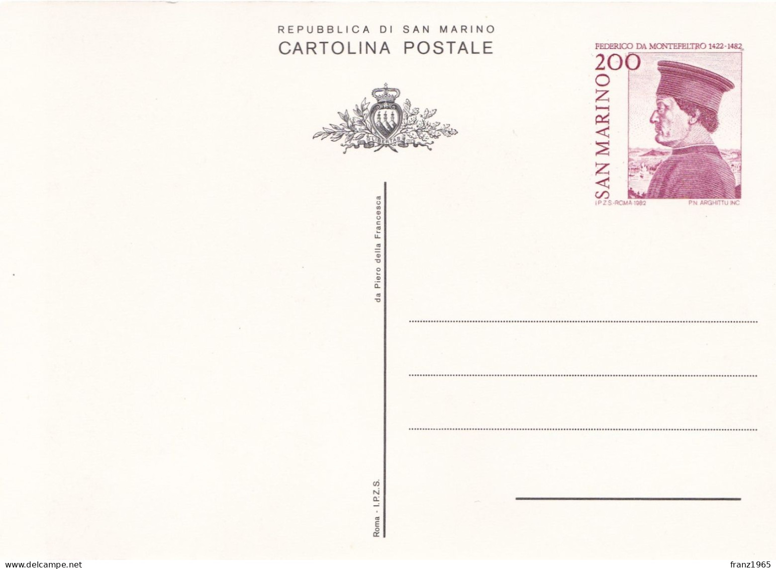 Federico Da Montefeltro - 1982 - Postal Stationery