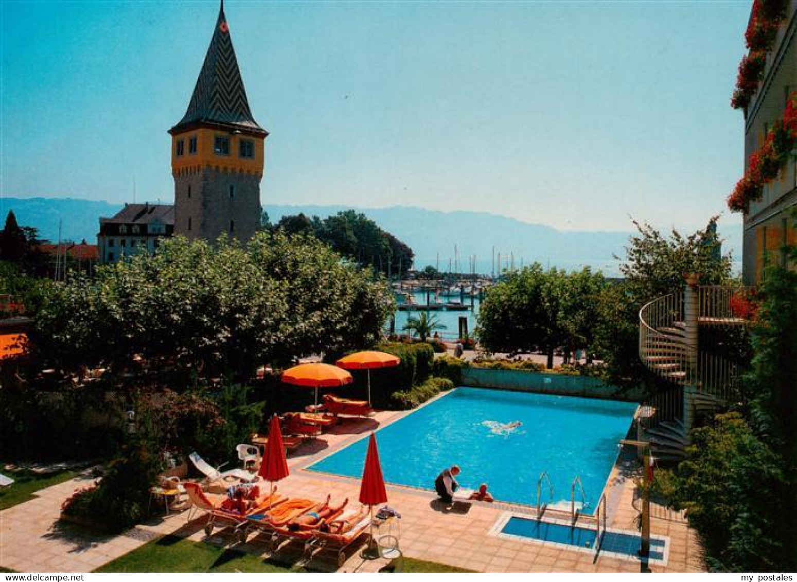 73885375 Lindau  Bodensee Hotel Bayerischer Hof Swimming Pool Blick Auf Den Hafe - Lindau A. Bodensee