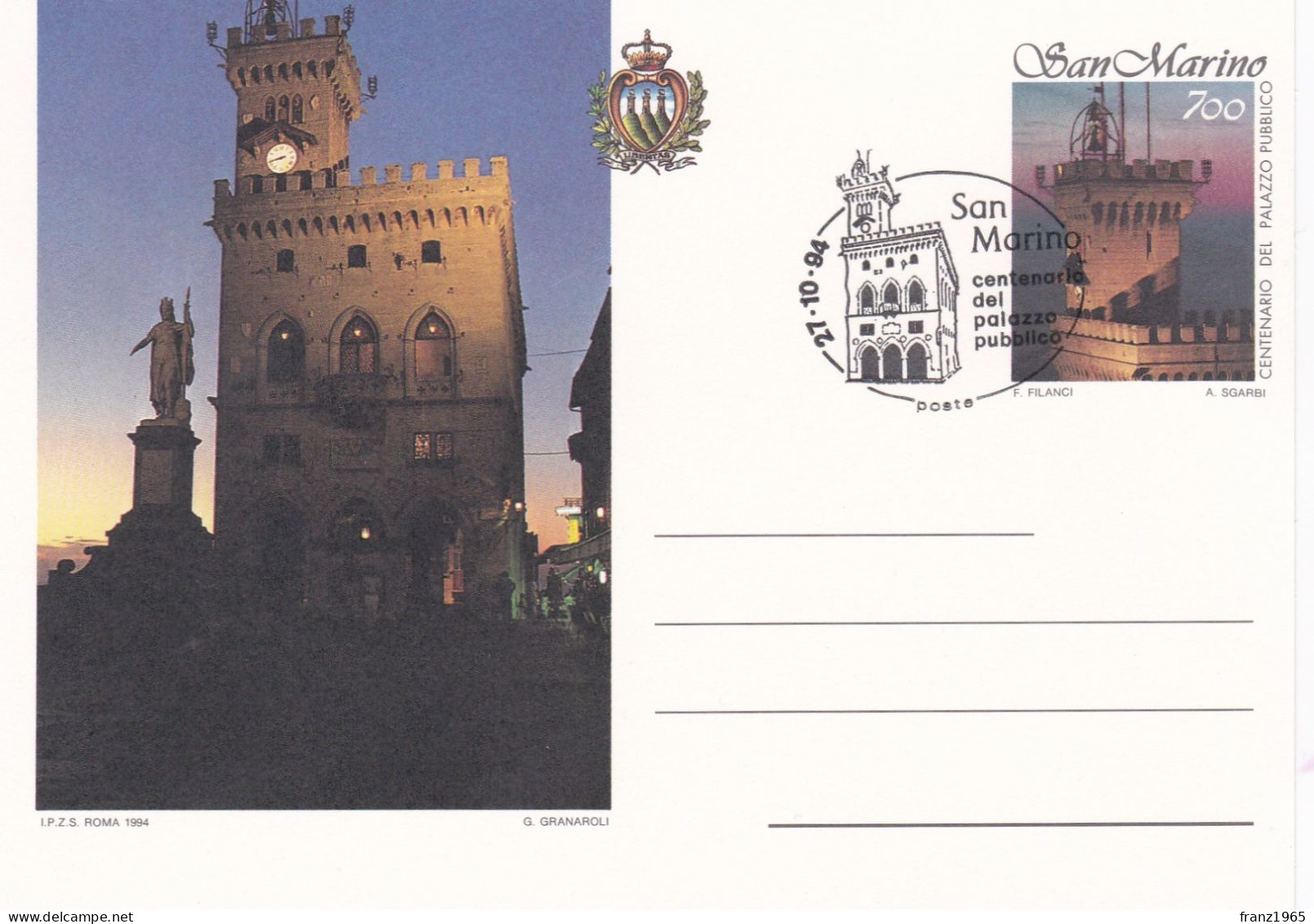 Centenario Del Palazzo Pubblico - 1994 - Enteros Postales