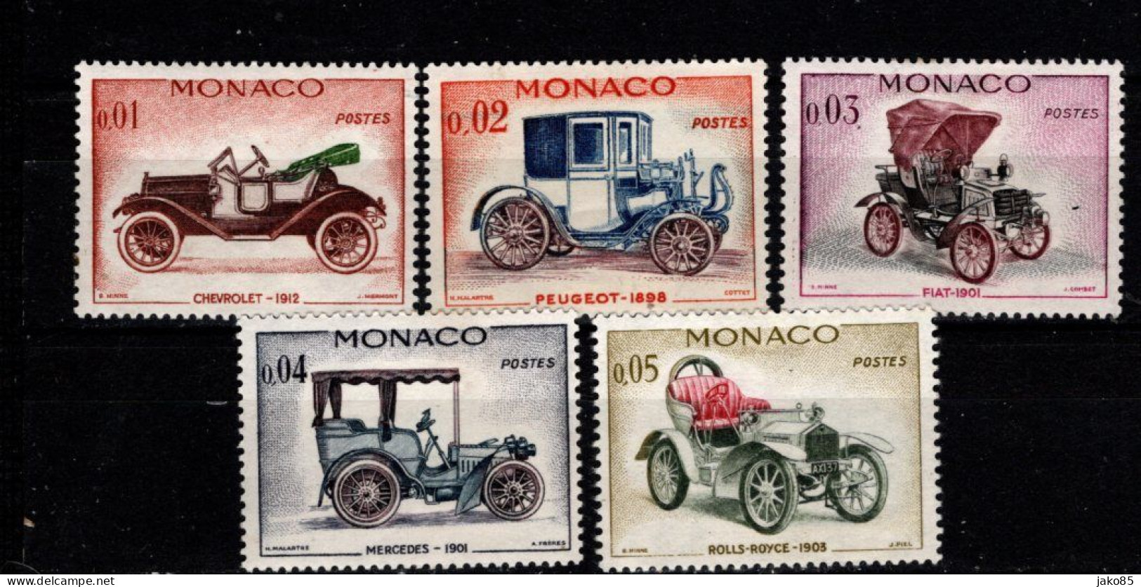 - MONACO - 1958 - YT N° 557 / 561 - * - Automobiles - Gebruikt