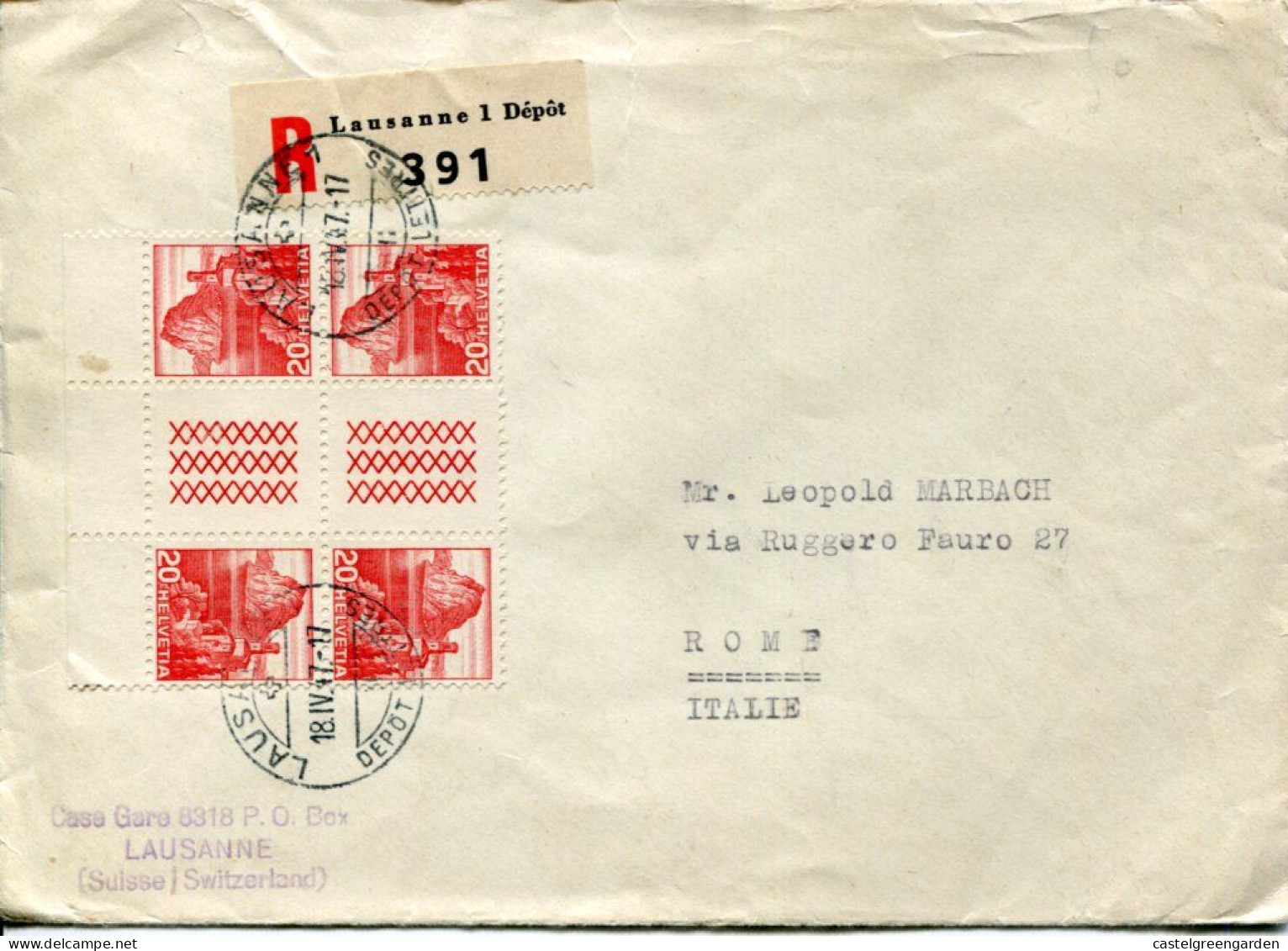X0211 Switzerland Suisse, Circuled Cover Registered 1947 Tete-beche   2+2  20rp - Tête-bêche