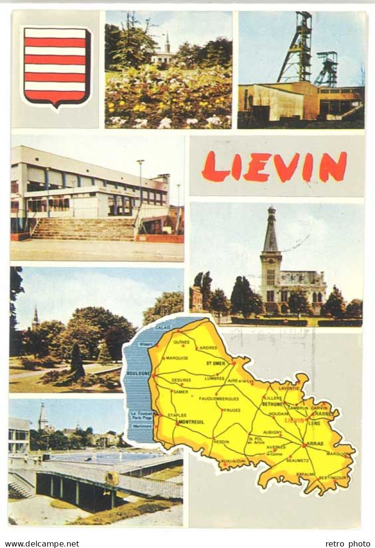 Cpsm Lievin ( Multivues, Mines, Contour Géographique ) - Lievin