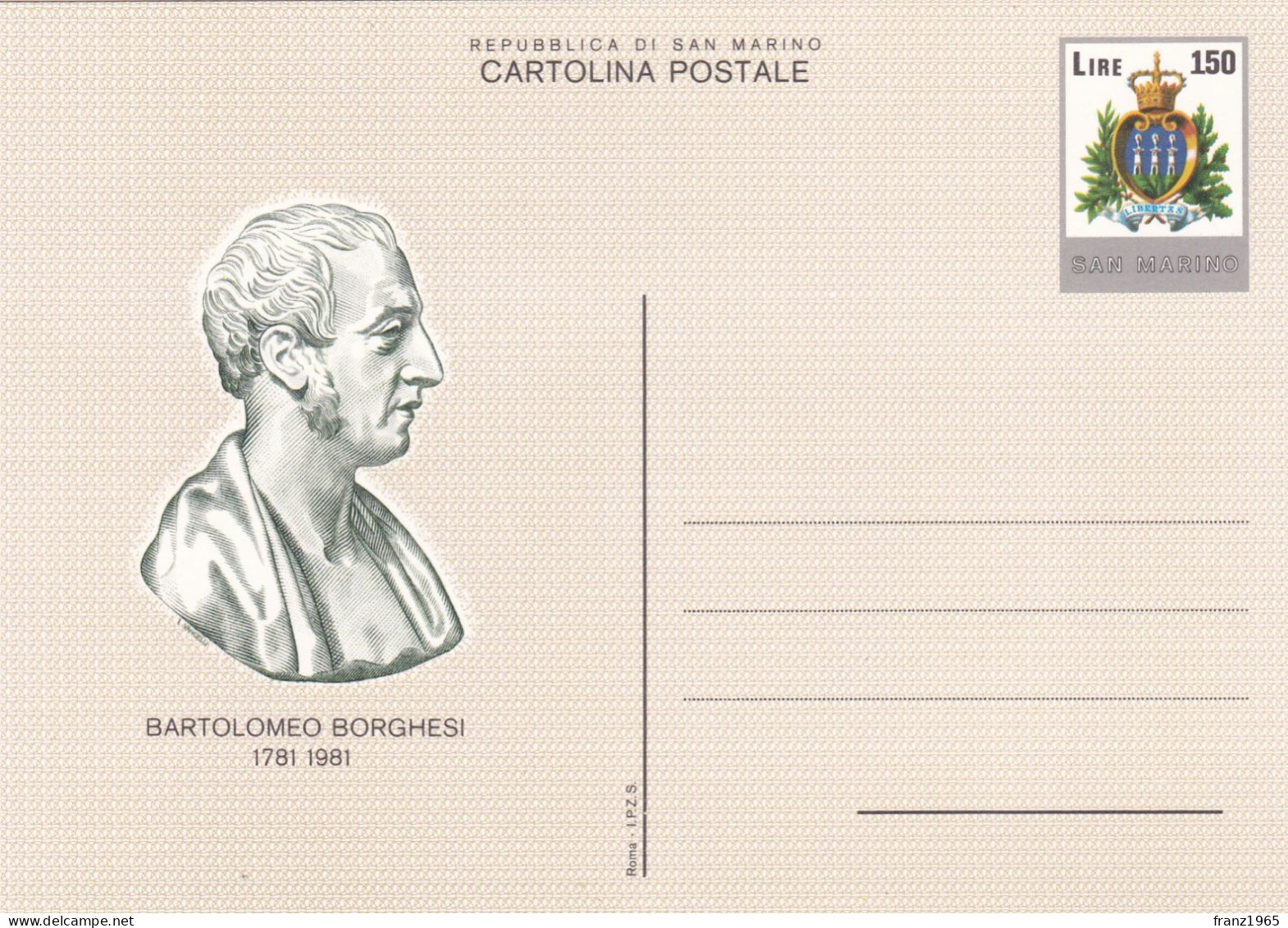 Bartolomeo Borghesi - 1981 - Postal Stationery