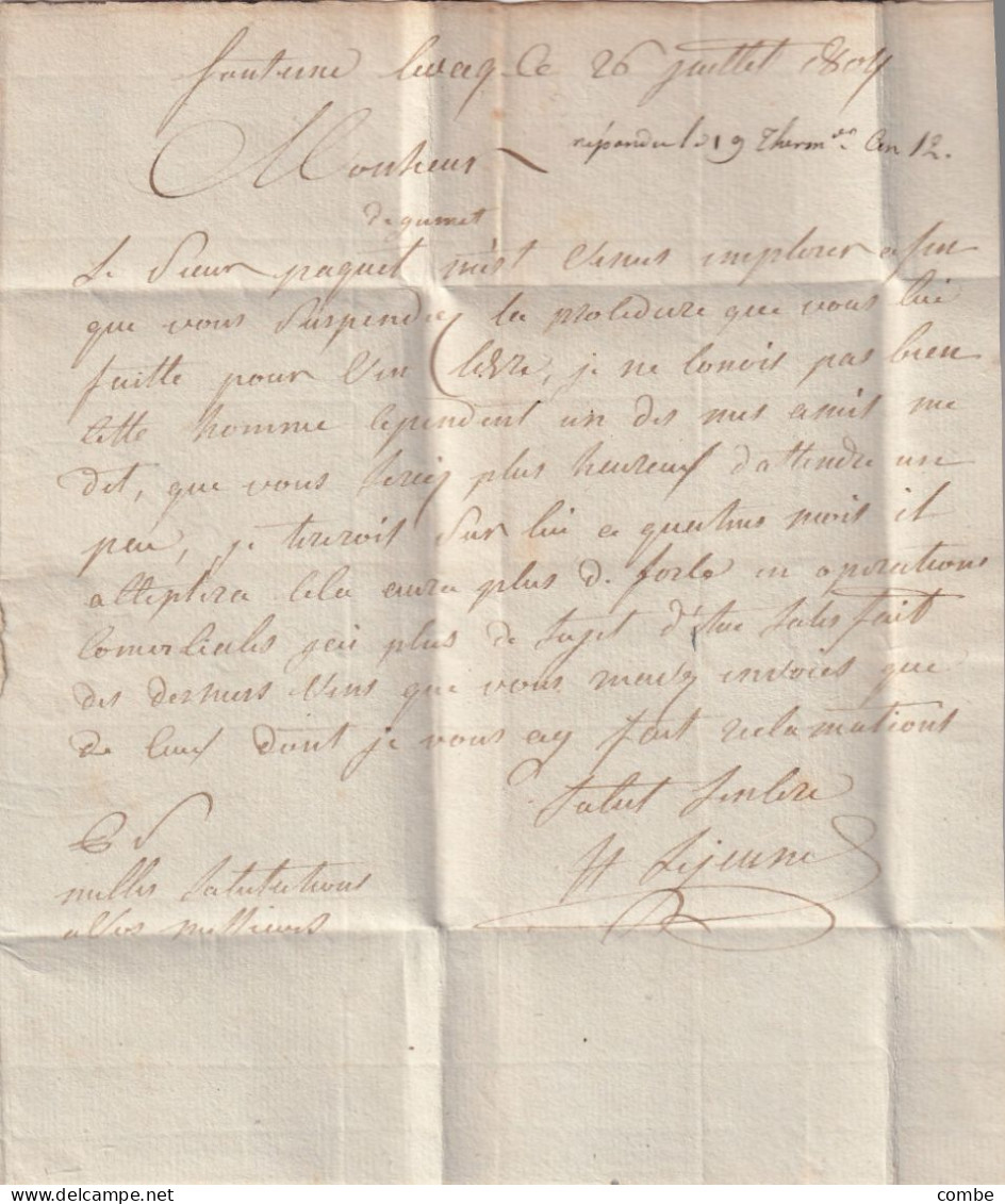 LETTRE.  26 JUIL 1804. JEMAPPES. 86/BINCH. DE FONTAINE LEVEQUE. SIGNEE LEJEUNE. POUR BEAUNE. TAXE 7 - 1792-1815 : Departamentos Conquistados