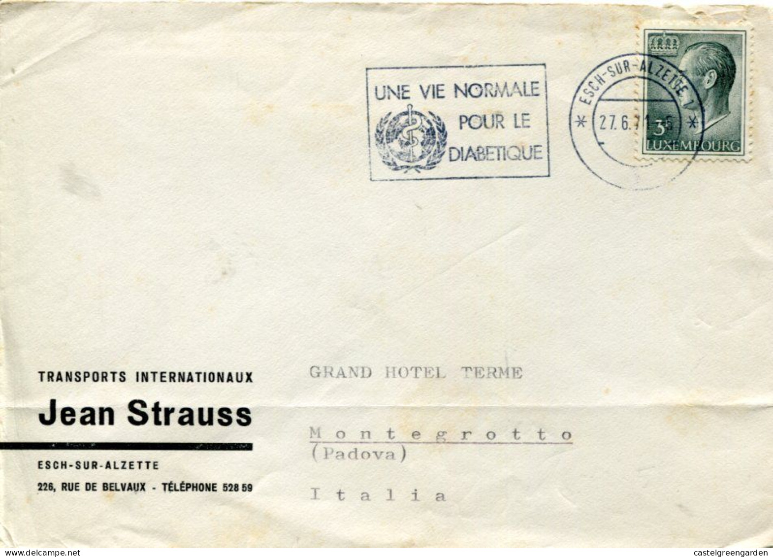 X0212 Luxembourg, Circuled Cover 1971 Esch Sur Alzette  "une Vie Normale Pour Le Diabetique" - Storia Postale