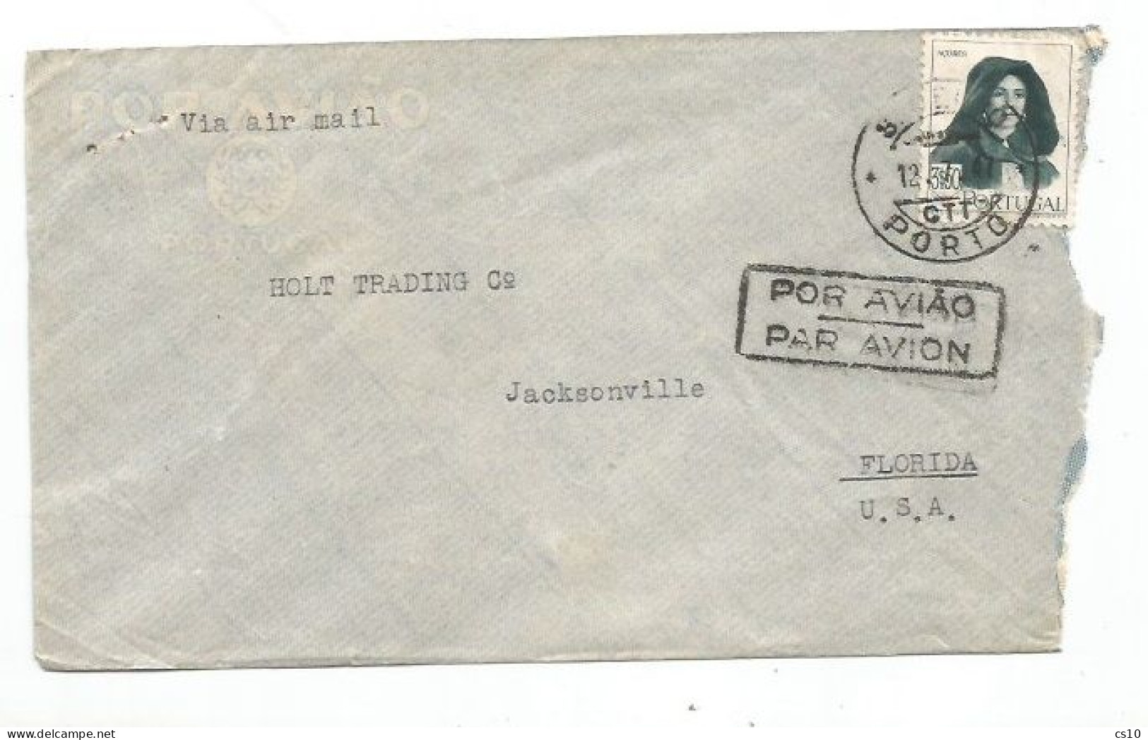 Portugal Commerce AirmailCV Matozinhos Porto 12jul1947 To USA - 3$50 Costume Acores Solo Franking - Storia Postale