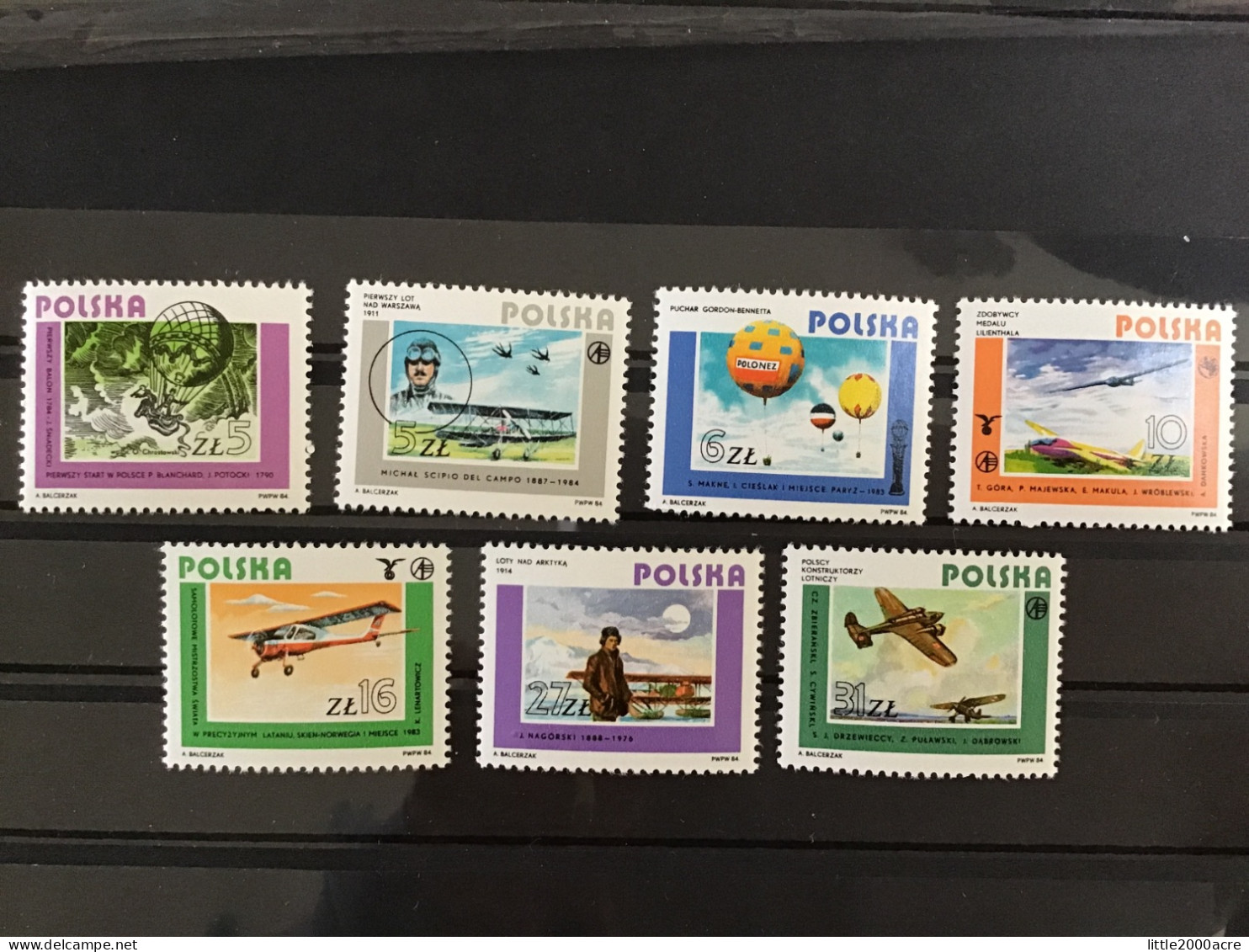 Poland 1984 Aviation MNH SG 2955-61 Mi 2939-45 Yv 2751-7 - Unused Stamps