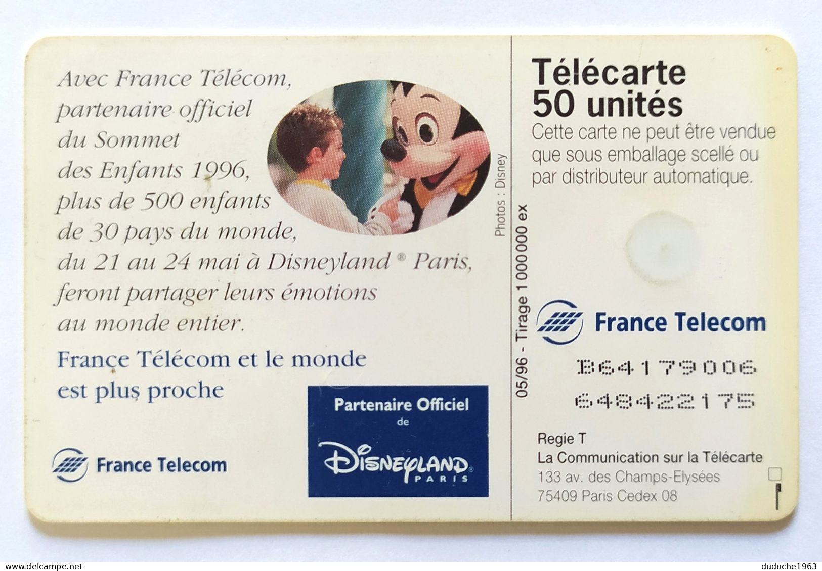 Télécarte France - Disneyland - Sommet Des Enfants - Ohne Zuordnung