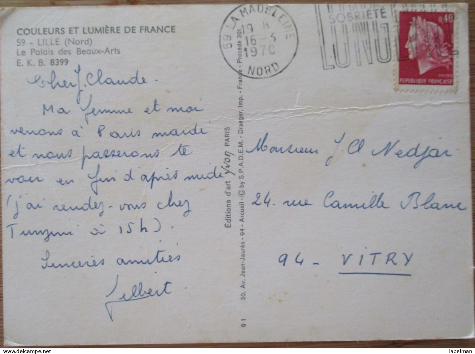 FRANCE LILLE ARTS MUSEUM KARTE CARD POSTKAART POSTCARD CARTE POSTALE POSTKARTE CARTOLINA ANSICHTSKARTE - Montlucon