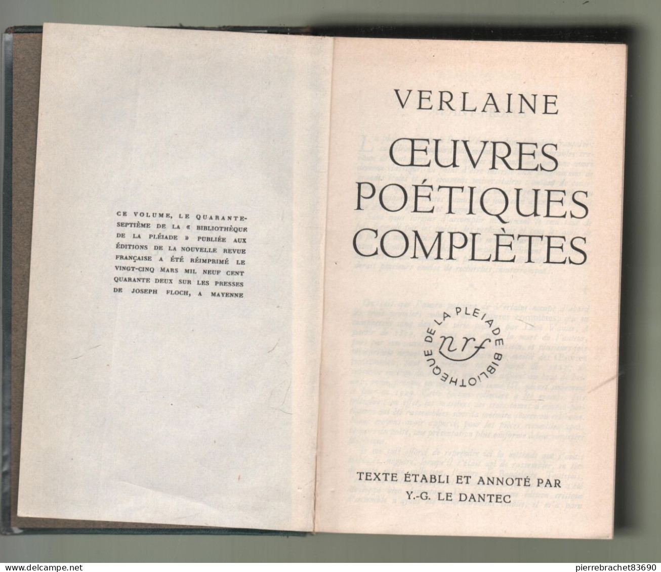 La Pléiade. Verlaine. Œuvres Poétiques Complètes. 1942 - La Pléiade