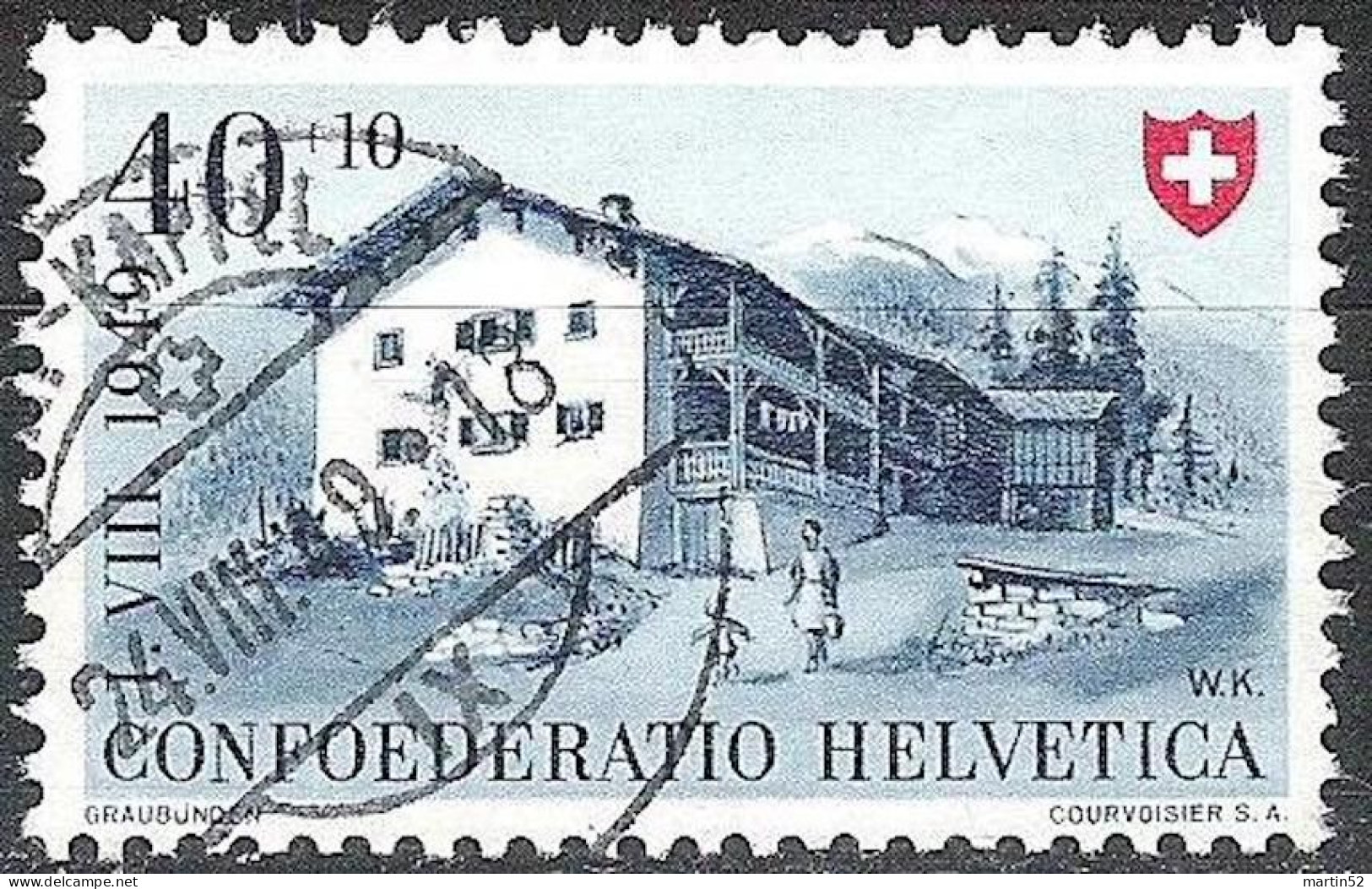 Schweiz Suisse Pro Patria 1949: GRAUBÜNDEN Zu WII 45 Mi 528 Yv 480 Voll-Stempel EBNAT-KAPPEL 24.VIII.49 (Zu CHF 20.00) - Gebraucht