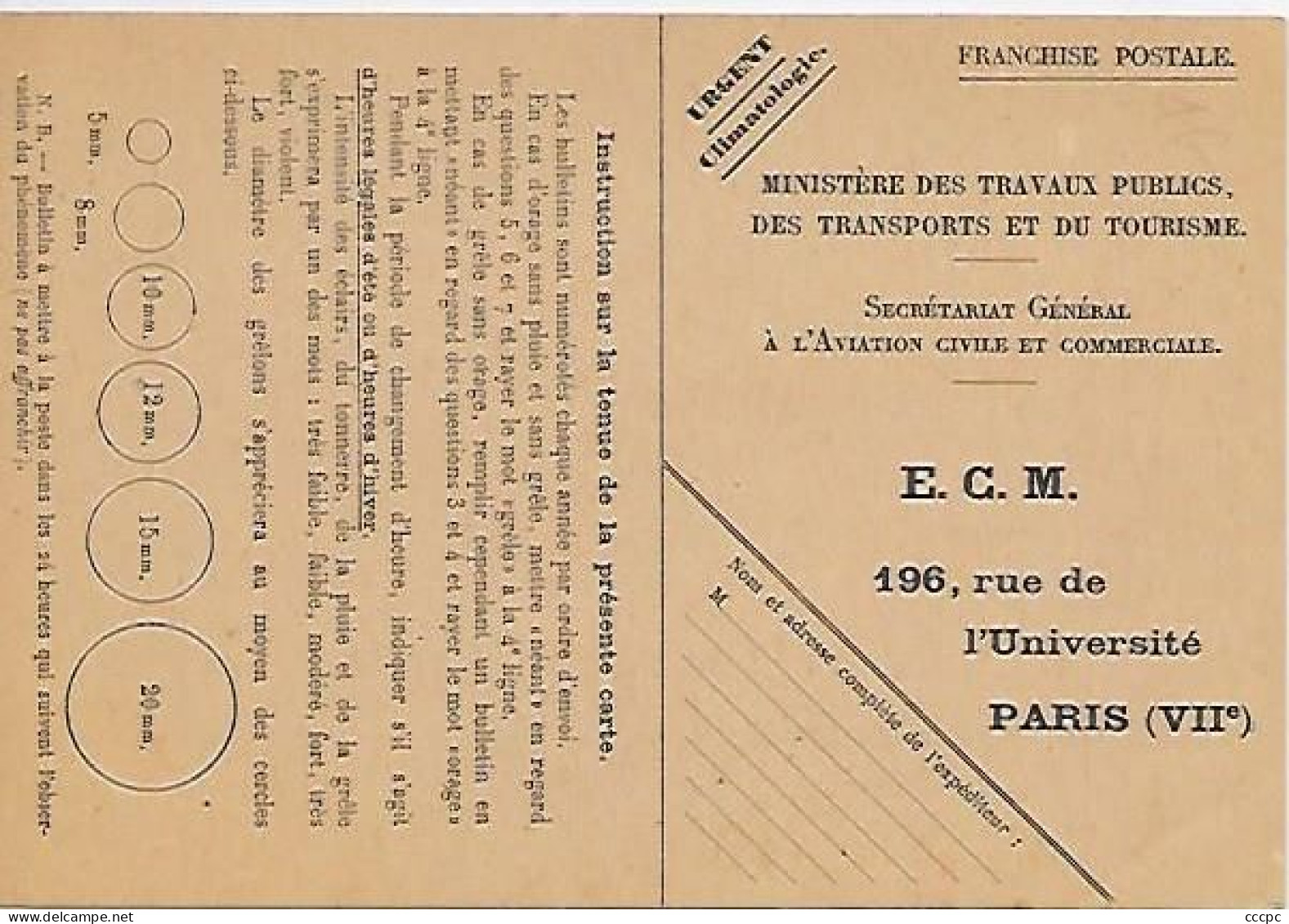 CPA Paris Carte Du Ministère Des Travaux Publics Des Transports Et Du Tourisme - Secrétariat à L'Aviation Civile Et Com. - Paris (07)