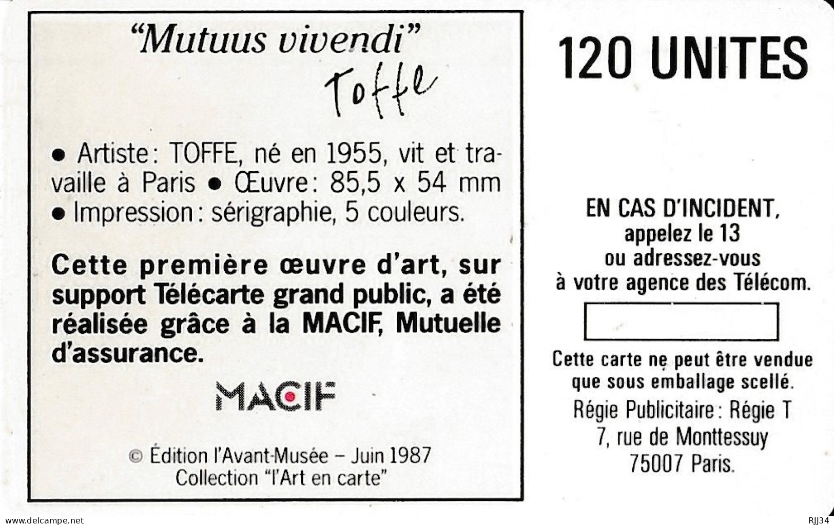 F6 MACIF Toffe 120 Unités LUXE - 1987