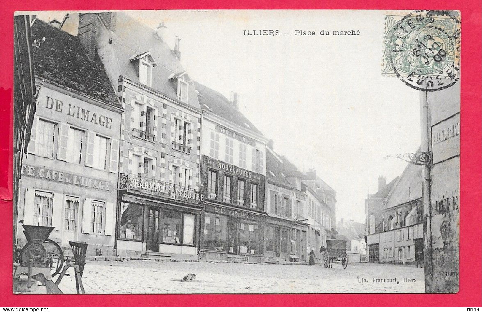 Cpa 28 ILLIERS Place Du Marché 1906 Voyagée, Divisé, Commerces: Café Pharmacie Voir Scanne  Lib.Francourt Belle Carte - Illiers-Combray