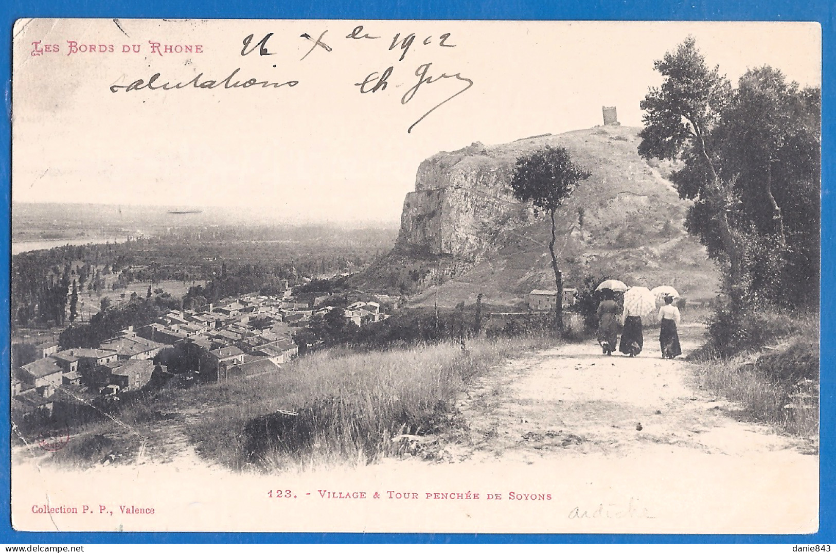 CPA Dos Précurseur - ARDECHE - SOYONS - LE VILLAGE & LA TOUR PENCHÉE - Petite Animation - Other & Unclassified