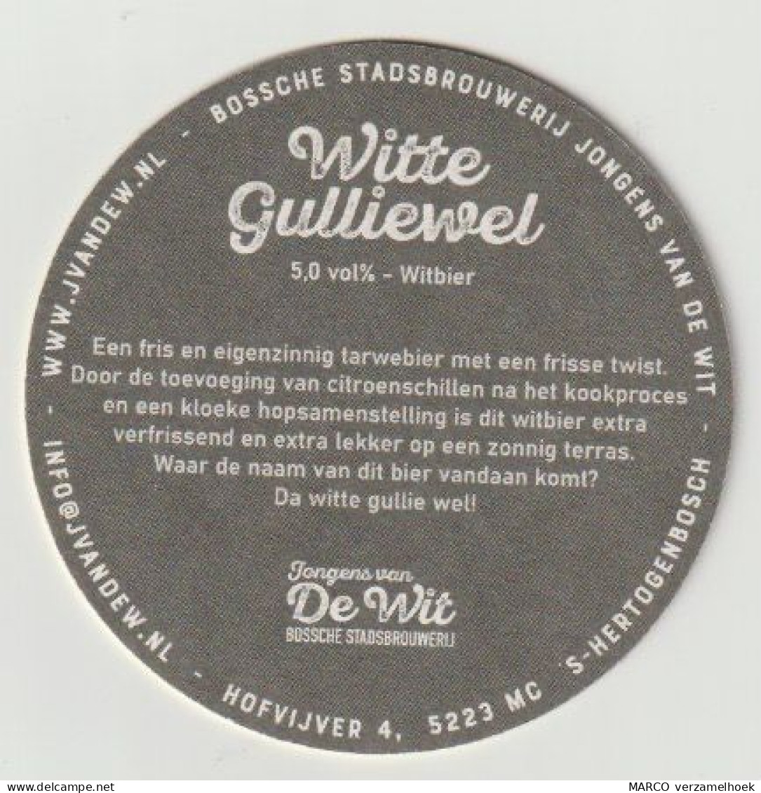 Bierviltje-bierdeckel-beermat Bossche Stadsbrouwerij De Jongens Van De Wit Den Bosch (NL) Witte Gulliewel - Sous-bocks