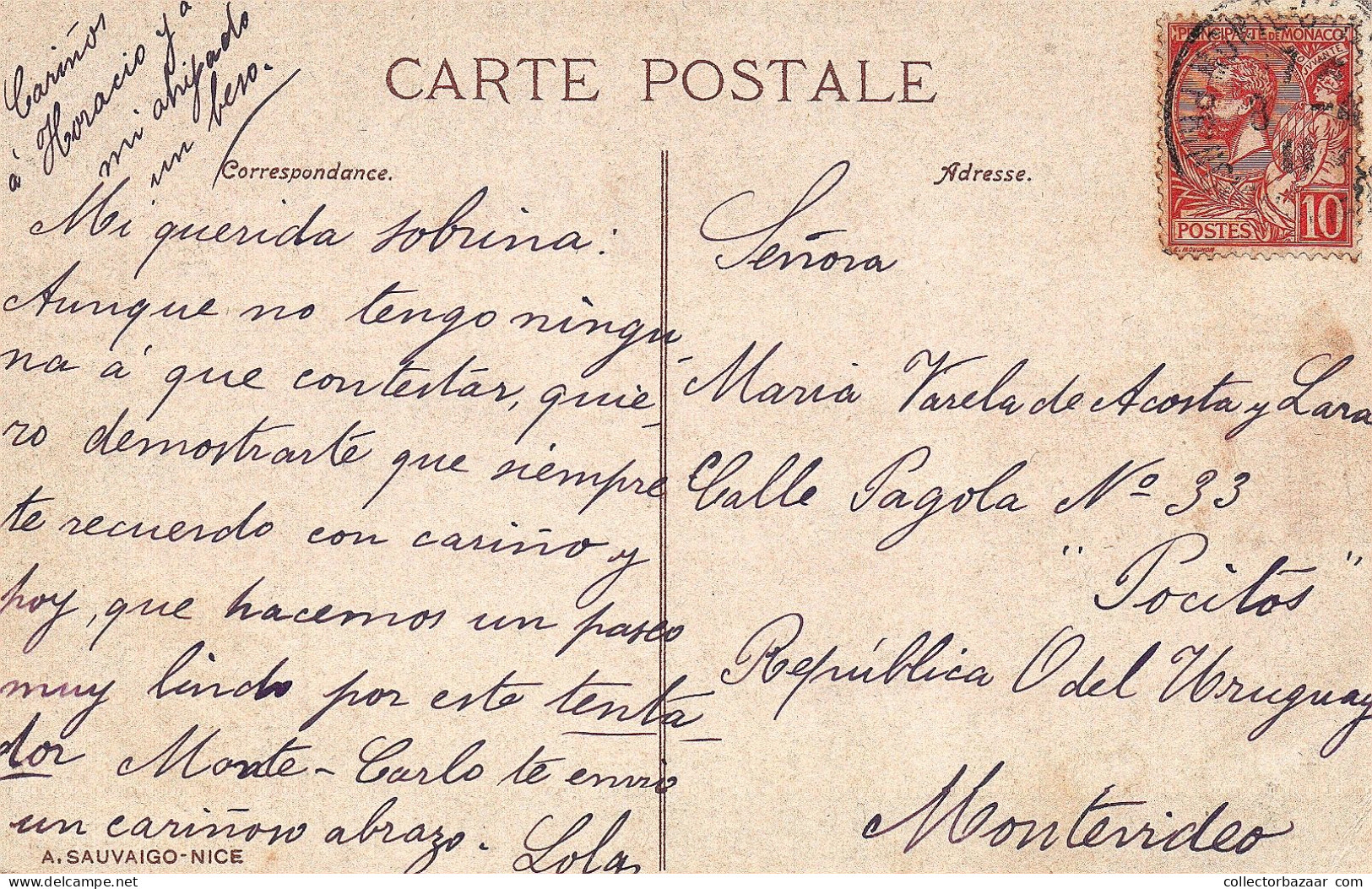 Monaco Postcard Sent To South America Uruguay Unusual Destiny - Lettres & Documents