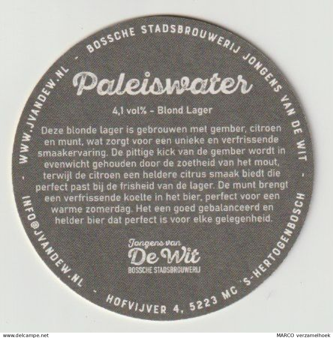 Bierviltje-bierdeckel-beermat Bossche Stadsbrouwerij De Jongens Van De Wit Den Bosch (NL) Paleiswater - Portavasos