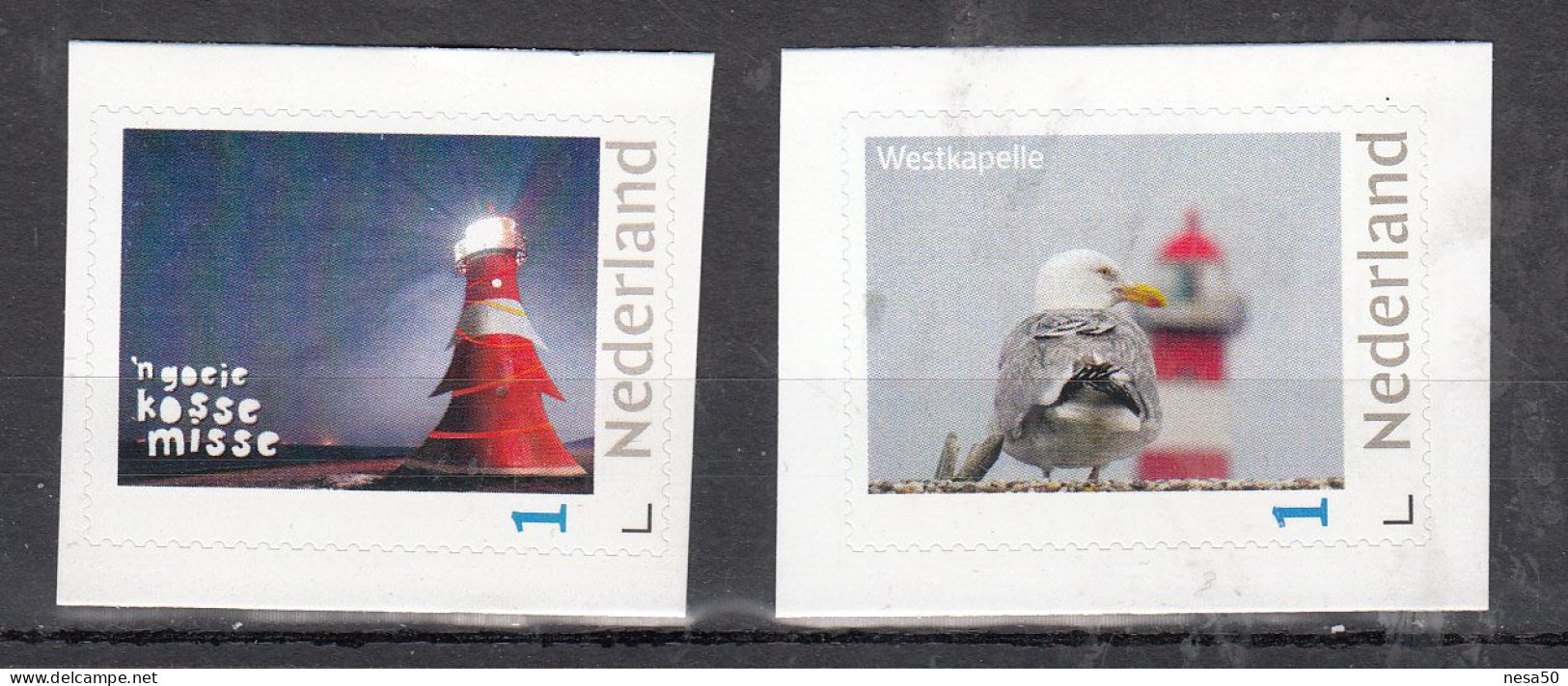 Vuurtoren, Lighthouse : Nederland  Persoonlijke Zegel: Westkapelle , Rolzegel 2x : ’n Goeie Kossemisse  + Meeuw - Phares